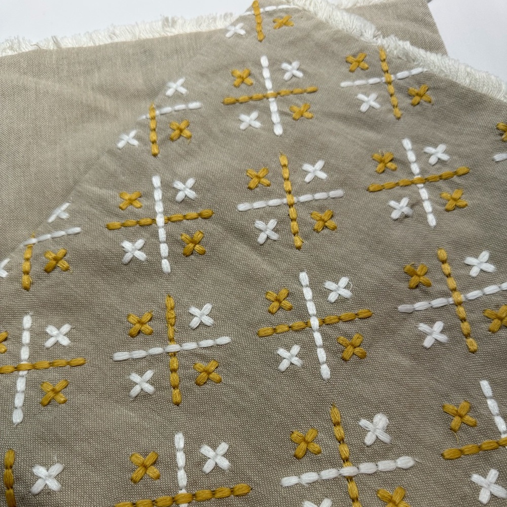 NWOT Pillow Cover Embroidered Tan w/ White & Golden Accents